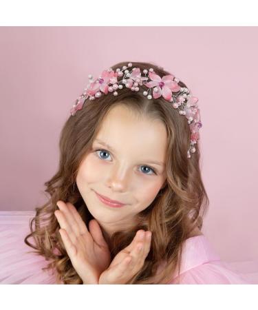 IYOU Flower Girl Hair Accessories Pink Floral Wedding Headband Pearl Wedding Holy Communion Headpiece for Girls - Buy Online on GoSupps.com