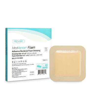 MedVance TM Foam Bordered Adhesive Hydrophilic Foam Dressinge 6"x6" (4.1"x4.1" Pad) Box of 5 dressings