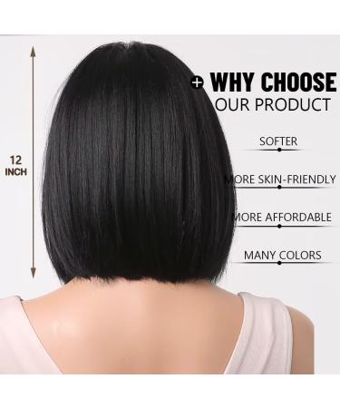 Esmee Short Black Bob Wig with Fringe | Shoulder Length Synthetic Wig for Daily Party Cosplay | 12 Inch - Buy Online on GoSupps.com