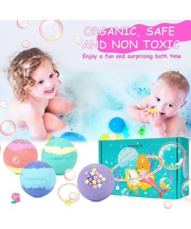 Canvalite Kids Bath Bombs - 6 Pcs Handmade Mermaid Gifts for Girls | Skin-Friendly Natural Spa Fizzy Bubble Bath with Surprise Inside Little Girls Jewelry - Buy Online on GoSupps.com