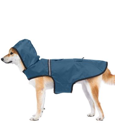 PARTY GO Dog Raincoat with Hood and Collar Hole Dog Jacket with Safe Reflective Strips Waterproof Lightweight Breathable Poncho with Pocket for Medium and Large Dogs (Grayish Blue L) Grayish Blue Large