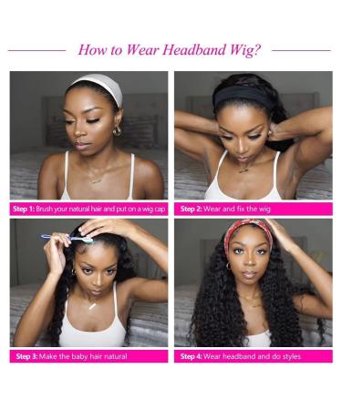 NICMISS 16 Inch Deep Wave Headband Wig | Brazilian Virgin Human Hair | Natural Black Color | 150% Density | Glueless Wear and Go Wig for Black Women - Buy Online on GoSupps.com