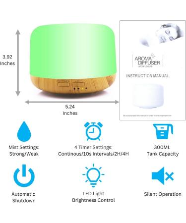 AZULON Essential Oil Diffuser 300ML Ultrasonic Aromatherapy Air Diffuser Humidifier with Remote Adjustable Mist Mode Waterless Auto Off & 7 LED Lights for Home (Wood Grain) - Buy Online on GoSupps.com
