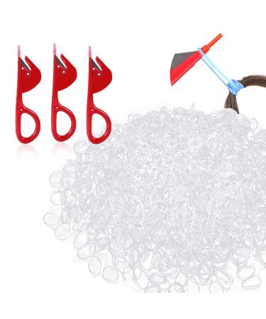 Vrose Flosi - Elastic Rubber Band Cutter For Hair - Elastic Hair Tie Cutter - No Pain - Hair Band Remover - 3 Red Pony Pick & 500 Clear Hair Elastics  Easy Grip Hair Accessories For Girls & Women
