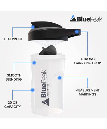 BluePeak 20 oz Protein Shaker Bottle with Dual Mixing Technology, Loop Top, BPA Free - 2 Pack (Black & Pink) - Buy Online on GoSupps.com