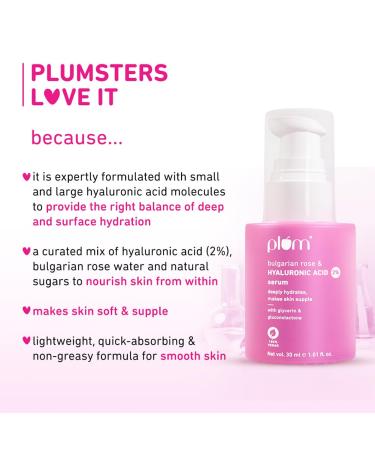Plum 2% Hyaluronic Acid Serum with Bulgarian Rose | Hydrating Daily Face Serum for All Skin Types | Fragrance-Free | 1.01 Fl Oz - Buy Online on GoSupps.com