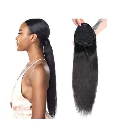 Hair Bun 8-30 Inches with Drawstring Ponytail Brazilian Real Hair Extensions Straight Ponytail Wig Hair Slices for Black Women Hair Extension Hair Piece (Color : 16 inch)