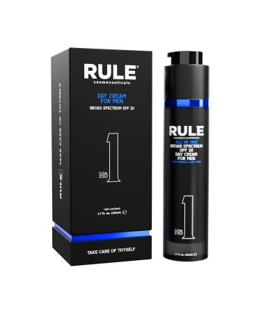 RULE 10-in-1 Mens Face Moisturizer with SPF 20 - Anti Aging Face Cream for Men - Collagen  Licorice Extract  Vitamin B  C  E Anti Wrinkle Men's Face Lotion Day Cream  Normal/Dry Facial Skin Care 1.7oz Normal/Dry Skin