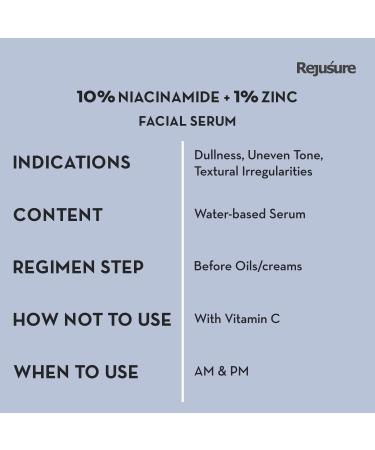Re'jusure 10% Niacinamide + 1% Zinc Face Serum - Blemish | Oil Balancing & Dark Spot Fade | Men & Women | Cruelty-Free & Dermatologist Tested 10ml - Buy Online on GoSupps.com