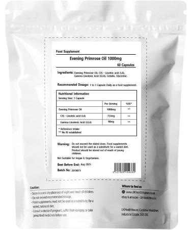 Evening Primrose Oil Capsules 1000mg x 60 Softgels | High Strength Omega 6 GLA | Skin Health, Immune Support & Hormonal Balance | UKHealthHouse - Buy Online on GoSupps.com