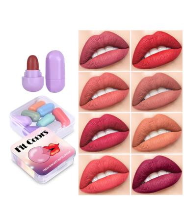 8 Colors Mini Matte Lipstick Set Lipstick Capsules Mini Capsule Tubes Waterproof Long Lasting 24 Hour Wear Cute Mini Lipstick for Girls and Women