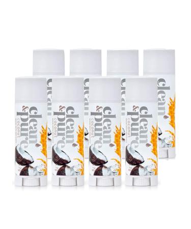 Clean & Pure Lip Balm 8-Pack (Coconut) | Lip Care Set With 100% All Natural Beeswax | Vitamin E Oil | Flavored Lip Balm for Dry Chapped Lips | Made in Australia