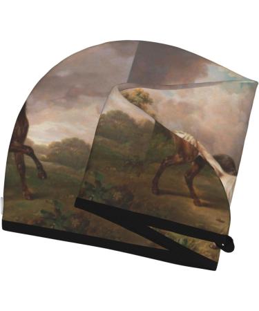 Hair Towel Wrap - Quick Drying Towel Turban with Button | Suitable for All Hair Types | Three Horses Oil Painting Design - Buy Online on GoSupps.com