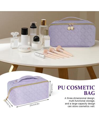 Aucuu Premium PU Cosmetic Travel Bag - Large Capacity Layered Organizer, Waterproof & Portable Zipper Case - Gift for Women - Light Purple - Buy Online on GoSupps.com