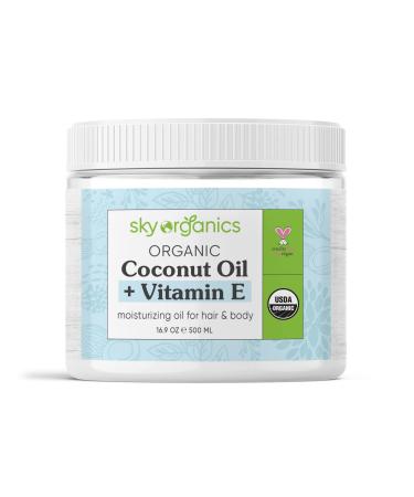 Sky Organics Organic Coconut Oil + Vitamin E for Skin & Hair USDA Certified Organic to Moisturize, Soften & Smooth, 16.9 fl. Oz 16.9 Fl Oz (Pack of 1)