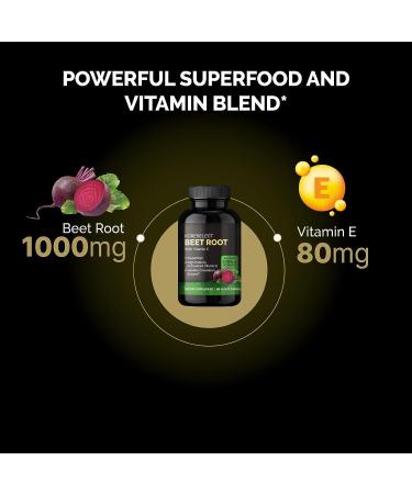 KORESELECT Beet Root 1000mg Capsules with Vitamin E - Nitric Oxide Supplement for Blood Circulation, Antioxidants, Immune Support & Athletic Performance - 60 Vegan Caps for Women and Men - Buy Online on GoSupps.com