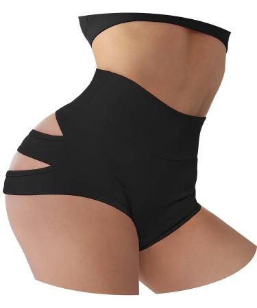 Cut Out Yoga Shorts Booty Butt Lifting Scrunch Shorts High Waisted Workout Gym Active Hot Pants Small #1 Black