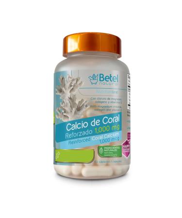 Premium Calcio de Coral Reforzado by Betel Natural - Healthy Supplement for Healthy Strong Bones - 90 Capsules