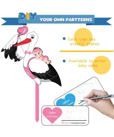 Buy Rattierch Baby Pink Stork Rattle Set - Perfect for Newborn Birth - Double-Sided Print with Wooden Stick & Name Tag Greeting Card - Buy Online on GoSupps.com