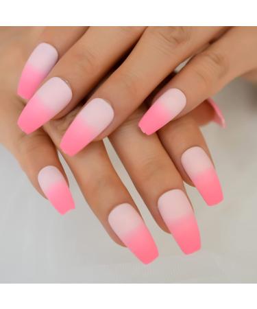 "Blush" Ombre False Nails for Women Girls Matte Salon Medium Coffin Finish Full Cover 24pcs/set