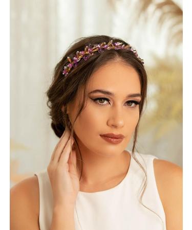 IYOU Bling Crystal Headbands Purple Rhinestone Headwear Gemstone Vintage Party Birthday Hair Accessories for Women and Girls - Buy Online on GoSupps.com