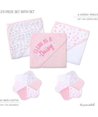 The Peanutshell Baby Girls Hooded Bath Towel and Wash Cloth Set - 23 Piece Pink Floral & Cheetah Print Gift Set - Buy Online on GoSupps.com