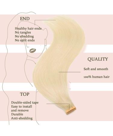 Hotlulana Real Hair Tape Extensions - Platinum Blonde (#60) 24-Inch 40pcs 100g Invisible Skin Weft - Buy Online on GoSupps.com
