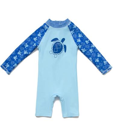 BONVERANO Baby Boy One Piece Long-Sleeved Clothing UV Protection 50+ Swimsuit with One Zip Sea Turtle 24 Months