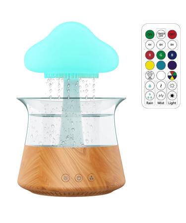 Rain Cloud Humidifier Waterfall Lamp with Remote Control Raindrop Aroma Diffuser Humidifiers with 7 Color Changing Lights Essential Oil Diffuser with Water Drop Sound for Home Office (Wood grain)
