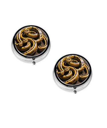 Snake Printed Mini Round Pill Box Pill Box 3 Compartment Medicine Pill Case Pill Organizer Travel Pillbox Portable Pill Box for Pocket Home Office Use