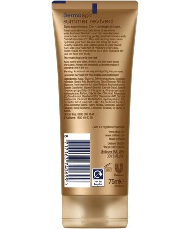 Dove Unilever DermaSpa Body Lotion Summer Revived Self-Tanning Medium to Dark 200ml with Dove Derma Spa Face Cream 75ml 2 Piece Set - Buy Online on GoSupps.com