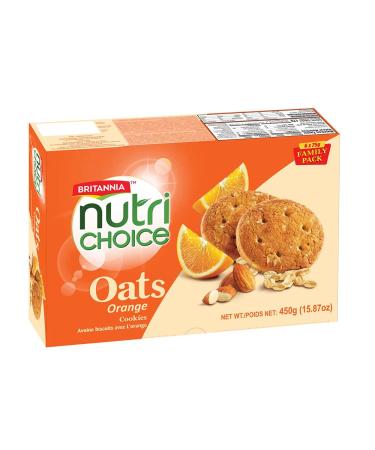 Britannia NutriChoice Oats Orange 15.87oz (450g) - Breakfast & Tea Time Snacks - Crunchy Healthy and Delicious - Suitable for Vegetarians (Pack of 1)