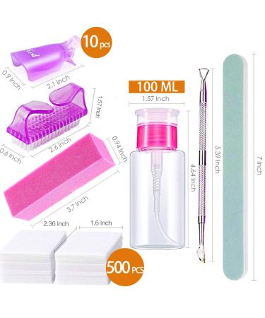 Nail Polish Remover Kit - 500 Pcs Cotton Pads, Purple Clips, Bottle, Pusher, Brush & File - Buy Online on GoSupps.com