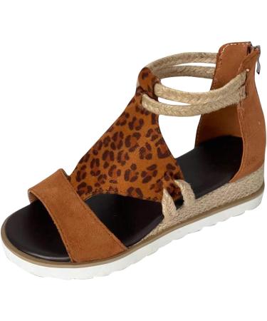 GETBEE Women's Platform Ankle Strap Sandals - Fish Mouth Open Toe Flatform Wedge Espadrilles in A4-brown - Buy Online on GoSupps.com