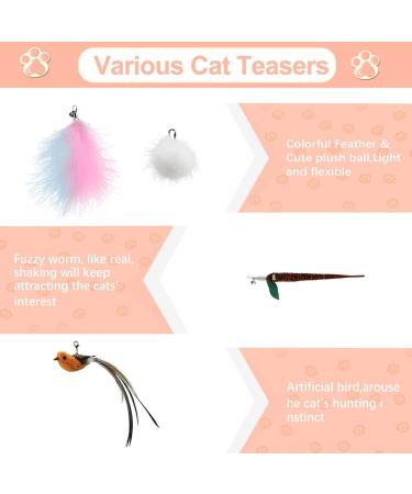 Interactive Cat Laser Toy with Feather Wand, Retractable Cat Wand Toy with Teasers - Bird, Plush Ball, Fuzzy Worm - Buy Online on GoSupps.com
