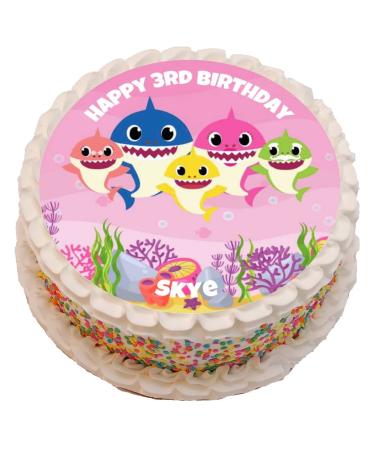 Cute Shark Personalised PRECUT Cake Topper 8 Inch Round Edible Icing Sheet Birthday Decoration