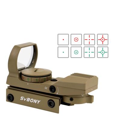 SVBONY Red and Green Dot Sight Reflex Sight Tactical 4 Reticles 5 Brightness Levels 20mm Mount 33mm Reflex Lens and 2 Allen Screws sand