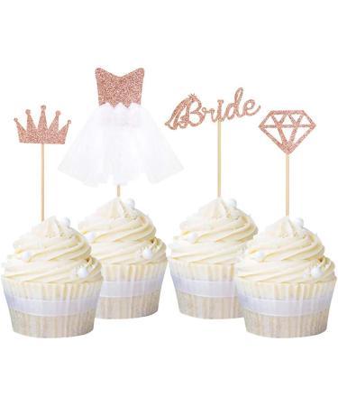 25 Pack Glitter Bride Cake Toppers | Wedding Dress Cupcake Toppers for Bachelorette Party Decorations | International Shipping - Buy Online on GoSupps.com