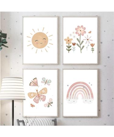 Exquleg 3 Set Nursery Wall Art Posters - Rainbow Sun Cloud Flowers & Butterflies - Boho Baby Room D cor (DIN A4) for Girls & Boys - Buy Online on GoSupps.com