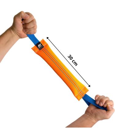 High-Quality Handmade Bull Fit Dog Tug Toy - 30 cm Robust K9 Training Tool with Two Loops - Durable Fire Hose Material in Orange - Buy Online on GoSupps.com