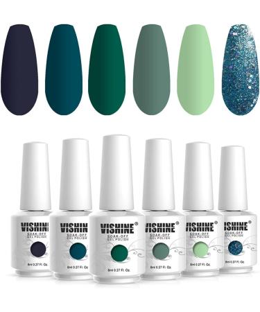 Vishine UV Nail Polish Green Glitter 6 Colours Green Gel Nail Polish Kit Green Gel Nail Polish Set Olive Green Avocado Dark Green Soak Off LED Gel Nails Gel Nail Polish 8 ml - Buy Online on GoSupps.com