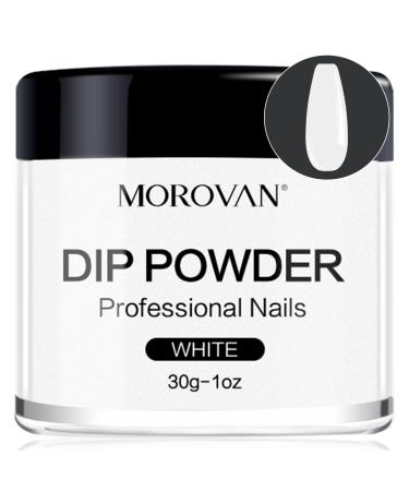 Morovan Dip Powder - White Nail Dip Powder Dipping Powder Nail System For Beginners DIY Nail Art Home Salon Odor-Free Long-Lasting No Nail Lamp Needed 30g/1oz
