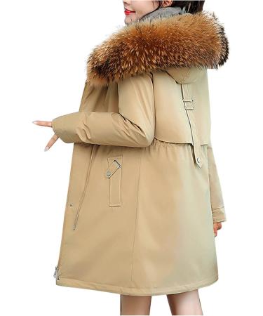 Shop Haiorziyou Women's Winter Jackets - Long-Sleeved Hooded Coats Warm Parka with Bags Monochrome Khaki | Outdoor Functionality - Buy Online on GoSupps.com
