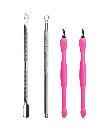 Cuticle Pusher Tool 4 Pcs Gel Nail Cuticle Remover Set Cuticle Cutter and Nail Cleaner for Professional Nail Cuticle Clean or Remove Gel Polish