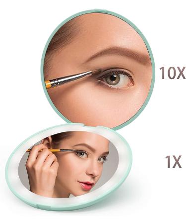 Portable Compact Makeup Mirror with LED Light, 1X/10X Magnification - Green - Buy Online on GoSupps.com