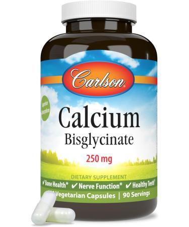 Carlson Calcium Bisglycinate 250 mg Calcium for High Absorption Supports Healthy Bones and Teeth Gentle on Stomach Promotes Muscle Function 180 Count - Buy Online on GoSupps.com