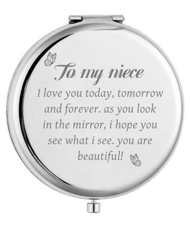 KUKEYIEE to My Niece Travel Makeup Mirror  Sliver Engraved Travel Pocket Cosmetic Compact Makeup Mirror Gifts for Niece Birthday Christmas Graduation from Aunt Uncle