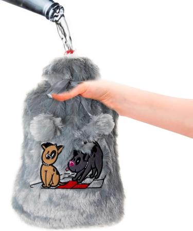 Bigging Design 2L Hot Water Bottle with Washable Plush Cover | Soft Gray Heat Bottle for Dogs Kids & Adults | Knitted for Back & Abdominal Pain Relief - Buy Online on GoSupps.com