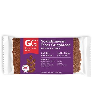 GG Scandinavian Fiber Crispbread, Raisin & Honey, 3.5 Oz (Pack of 15)