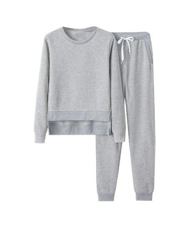 Women Casual Sport Sweatshirt Trousers Set Two-Piece Suit Crop Tops + Pants plus Size Pant Suits for Women Dressy (Grey, XL) X-Large Grey